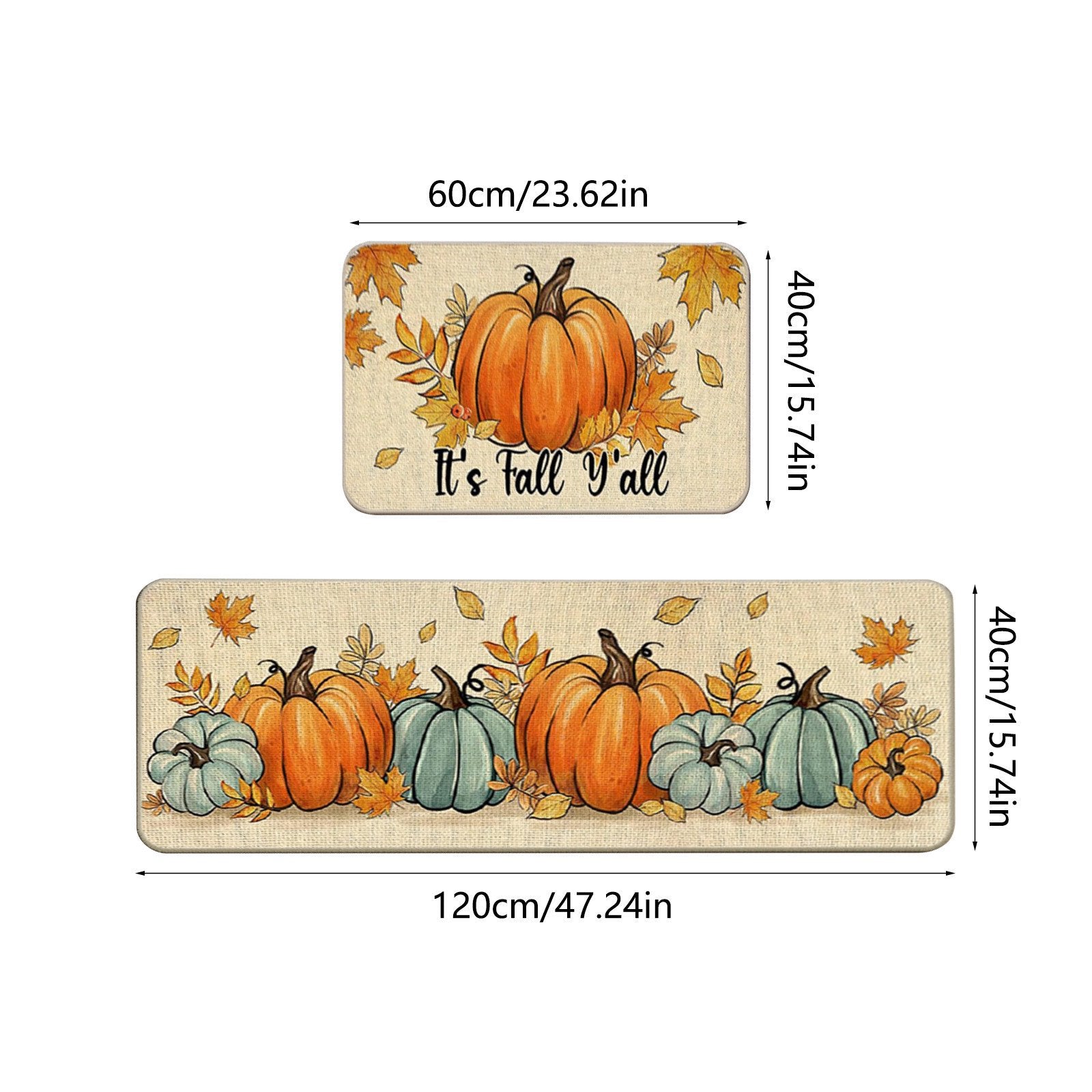 Hello Pumpkin Thankful Fall Kitchen Mats Set of 2,Thanksgiving Decorative Kitchen Rugs Seasonal Autumn Home Decor Low-Profile Kitchen Rugs for Floor - 15.7x23.6 and 15x47 Inch