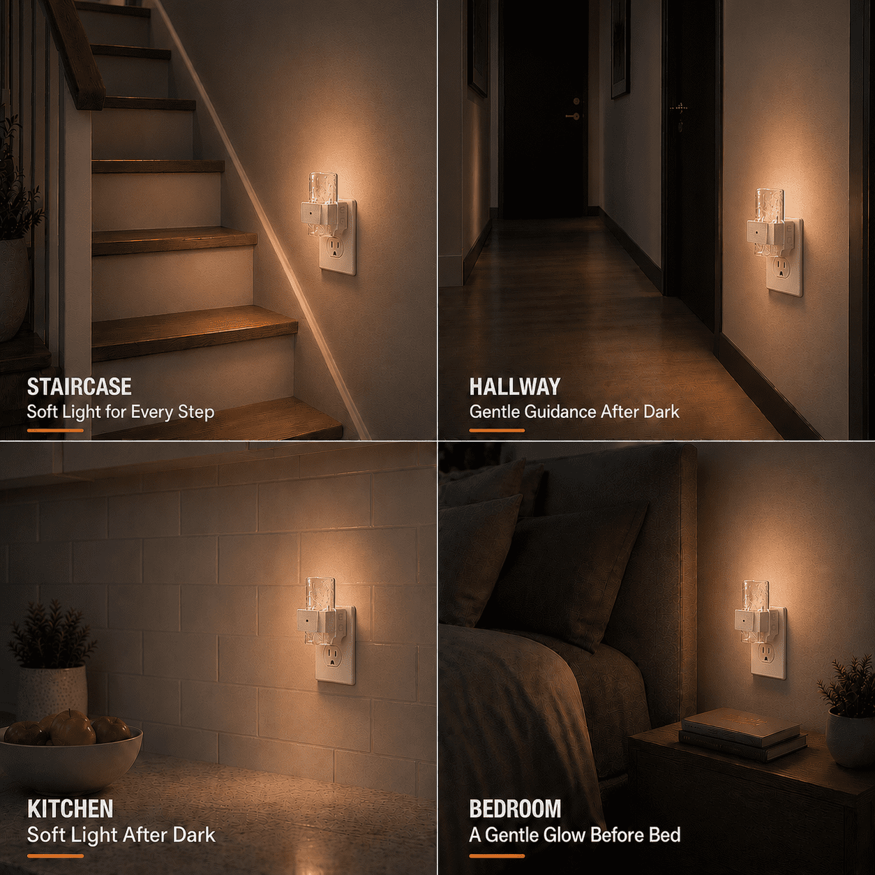 Plug in Night Light, 2 Pack LED Night Lights with Dusk to Dawn Sensor, RGB & 3000K Warm White, 4-Level Adjustable Brightness, Acrylic Bubble Design Nightlight for Bedroom, Bathroom, Hallway
